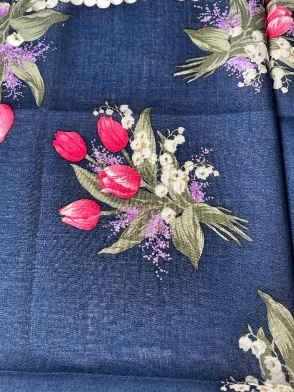 Vintage Christian Dior Floral Cotton Scarf Tulip Print